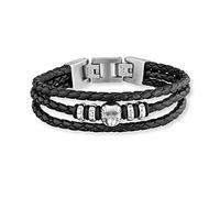 SAVE BRAVE® Bracelet pour homme en cuir tressé noir avec perles en acier inoxydable, extension grâce à la fermeture à rabat, bracelet comme cadeau pour JGA, anniversaire, Noël avec belle boîte cadeau,