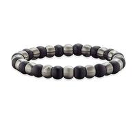 SAVE BRAVE Bruce Bracelet pour homme avec perles d'onyx et perles de carbone en noir et argent Longueur 20 cm, 21 cm, Perles de carbone, Pas de gemme
