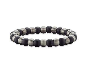 SAVE BRAVE Bruce Bracelet pour homme avec perles d'onyx et perles de carbone en noir et argent Longueur 20 cm, 21 cm, Perles de carbone, Pas de gemme