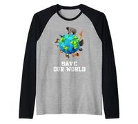 Save Our World Animals Around The Earth Funny Earth Day Manche Raglan