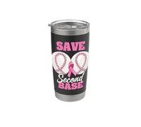 Save Second 2nd Base Funny Baseball Breast Cancer Awareness Gobelet isotherme en acier inoxydable double paroi