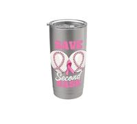 Save Second 2nd Base Funny Baseball Breast Cancer Awareness Gobelet isotherme en acier inoxydable double paroi