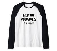 Save The Animals Go Vegan - Love Veggies, Vegetarian, Peace Manche Raglan