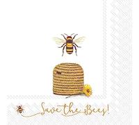 Save the Bees - Lot de 40 serviettes de table - Motif pissenlit et abeille - 16,5 x 16,5 cm - Écologiques - Imprimées en Allemagne