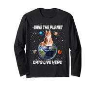 Save The Planet Cats Live Here Funny Kitten Cat Lovers Manche Longue