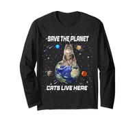 Save The Planet Cats Live Here Funny Kitten Cat Lovers Manche Longue