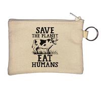 Save The Planet Eat Humans Porte-clés humoristique Motif vache Beige