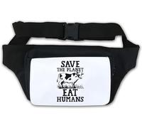 Save The Planet Eat Humans Sac banane humoristique avec motif vache Blanc