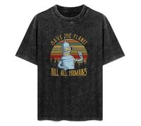 Save The Planet Kill All Humans Mens T-Shirt Casual Black Tee Cotton Graphic Unisex Shirts M
