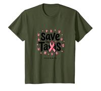 Save The Tatas Breast Cancer Awareness Ruban Rose Octobre T-Shirt, Enfant, Olive, 8 Ans