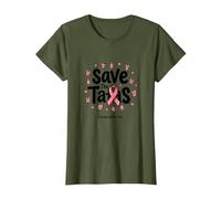 Save The Tatas Breast Cancer Awareness Ruban Rose Octobre T-Shirt, Femme, Olive, M