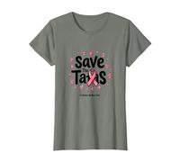 Save The Tatas Breast Cancer Awareness Ruban Rose Octobre T-Shirt, Femme, Vert Kaki chiné, XL