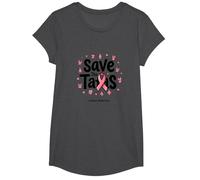 Save The Tatas Breast Cancer Awareness Ruban Rose Octobre T-Shirt, Fille, Chiné Foncé, M