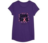 Save The Tatas Breast Cancer Awareness Ruban Rose Octobre T-Shirt, Fille, Violet, XS
