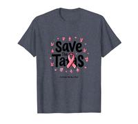 Save The Tatas Breast Cancer Awareness Ruban Rose Octobre T-Shirt, Homme, Bleu Chiné, 3XL