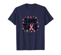 Save The Tatas Breast Cancer Awareness Ruban Rose Octobre T-Shirt, Homme, Bleu Marine, 3XL