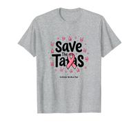 Save The Tatas Breast Cancer Awareness Ruban Rose Octobre T-Shirt, Homme, Gris Chiné, 3XL