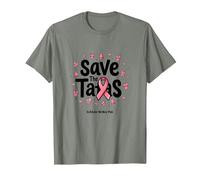 Save The Tatas Breast Cancer Awareness Ruban Rose Octobre T-Shirt, Homme, Vert Kaki chiné, 3XL