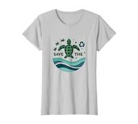 Save The Turtles Océan Conservation Écologique T-Shirt, Femme, Argent, L