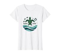 Save The Turtles Océan Conservation Écologique T-Shirt, Femme, Blanc, S