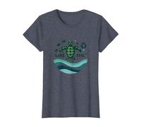 Save The Turtles Océan Conservation Écologique T-Shirt, Femme, Bleu Chiné, XL