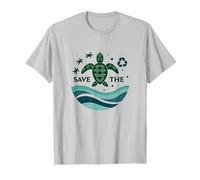 Save The Turtles Océan Conservation Écologique T-Shirt, Homme, Argent, L