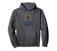 Saved by Grace : Croix élégante pour chrétiens, chrétiens Sweat à Capuche, Unisexe pour Adultes, Chiné Foncé, M