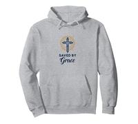 Saved by Grace : Croix élégante pour chrétiens, chrétiens Sweat à Capuche, Unisexe pour Adultes, Gris Chiné, M
