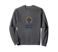 Saved by Grace : Croix élégante pour chrétiens, chrétiens Sweatshirt, Unisexe pour Adultes, Chiné Foncé, M