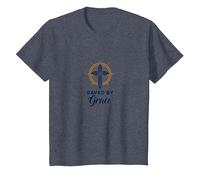 Saved by Grace : Croix élégante pour chrétiens, chrétiens T-Shirt, Enfant, Bleu Chiné, 3 Ans