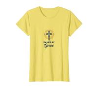 Saved by Grace : Croix élégante pour chrétiens, chrétiens T-Shirt, Femme, Citron, S