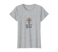 Saved by Grace : Croix élégante pour chrétiens, chrétiens T-Shirt, Femme, Gris Chiné, XS