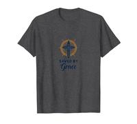Saved by Grace : Croix élégante pour chrétiens, chrétiens T-Shirt, Homme, Chiné Foncé, 5XL