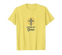 Saved by Grace : Croix élégante pour chrétiens, chrétiens T-Shirt, Homme, Citron, 3XL