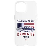 Saved by Grace, Driven by Faith - Men's Christian Muscle Car Coque pour iPhone 15
