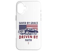 Saved by Grace, Driven by Faith - Men's Christian Muscle Car Coque pour iPhone 16 Plus