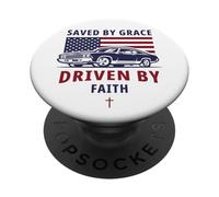 Saved by Grace, Driven by Faith - Men's Christian Muscle Car PopSockets PopGrip Adhésif