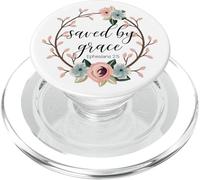 Saved by Grace Ephesians Bible Florale 2:5 Rose/Bleu PopSockets PopGrip pour MagSafe