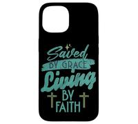 Saved by Grace Religieux Christian God Living by Faith Jésus Coque pour iPhone 15