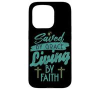 Saved by Grace Religieux Christian God Living by Faith Jésus Coque pour iPhone 15 Pro