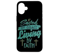Saved by Grace Religieux Christian God Living by Faith Jésus Coque pour iPhone 16 Plus