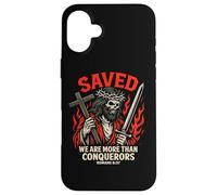 Saved Christian Gothic Christcore Romans 8:37 Verse biblique Coque pour iPhone 16 Plus