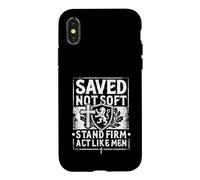 Saved Not S0ft Stand Firm ActLike Christian Men Religieux Coque pour iPhone X/XS