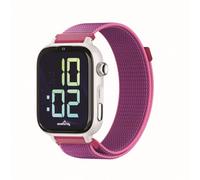 SaveFamily SaveWatch Plus 2 | Montre Connectée pour Enfant avec Localisateur GPS, Appels, Vidéo, Whatsapp, Spotify, App Store - Cadran Blanc et Bracelet en Tissu Framboise