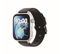 SaveFamily SaveWatch Plus 2 | Montre Connectée pour Enfant avec Localisateur GPS, Appels, Vidéo, Whatsapp, Spotify, App Store - Cadran Argenté et Bracelet en Silicone Noir