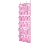 SAVERHO Organiseur de chaussures à suspendre, organiseur de chaussures à suspendre au-dessus de la porte avec 24 poches en maille respirante pour hommes, femmes, enfants, taille : 147 x 53 cm (rose)