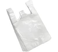 Saverine 200 BIO Sac de course a bretelle TRANSPARENT (28X14X48) 30 micros sac plastique réutilisable en 30µ conformes au décret 2016-379 du 30 Mars 2016 pochon avec texte légal avec trou (Blanc)