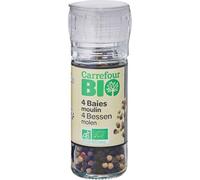 Saveur authentique et aromatique pour vos plats avec le Mélange de 4 Baies de Poivres Bio CARREFOUR BIO, pot de verre de 34g - Lot de 3