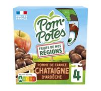 Saveur authentique régionale avec POM'POTES Compote pomme châtaigne d'Ardèche AOP sans sucres ajoutés, 4 gourdes de 90g - Lot de 4