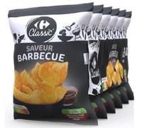 Saveur barbecue authentique pour vos apéritifs - CARREFOUR CLASSIC' Chips aromatisées Barbecue, Pommes de terre origine France, Lot de 6 sachets de 30g - Lot de 6